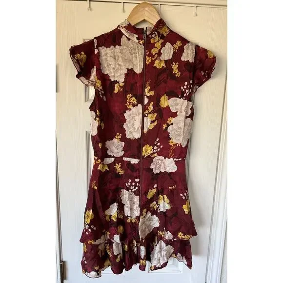 Alice + Olivia Lashay Tie Neck Ruffle Silk Mini Dress Floral Size 8 - Picture 10 of 12